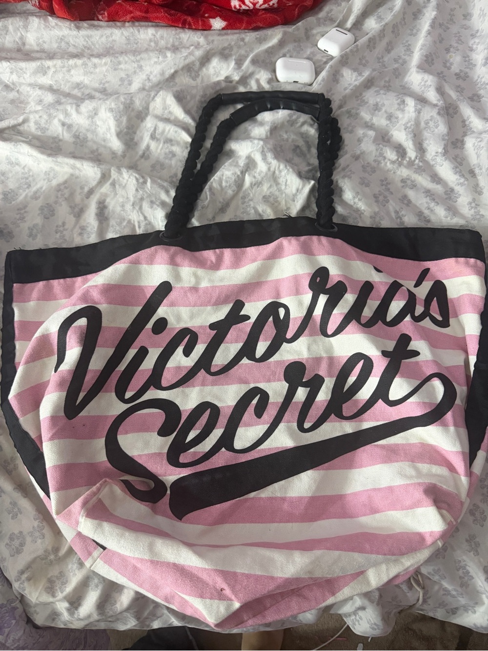 Victoria's Secret Pink, White & Black Striped Tote